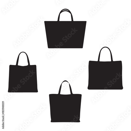Tote bag silhouette. This image showcases a black silhouette of a tote bag, also known as a reusable shopping bag, highlighting its practicality and style. Vector clipart illustration design.