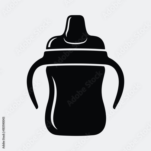 Silhouette sippy cup black and white minimalist vector illustration