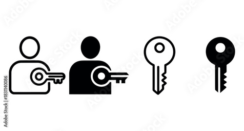 User access icons with keys symbolize security, login, and key management