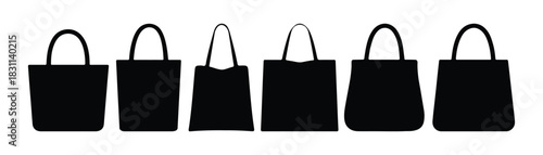 Tote bag silhouette. This image showcases a black silhouette of a tote bag, also known as a reusable shopping bag, highlighting its practicality and style. Vector clipart illustration design.