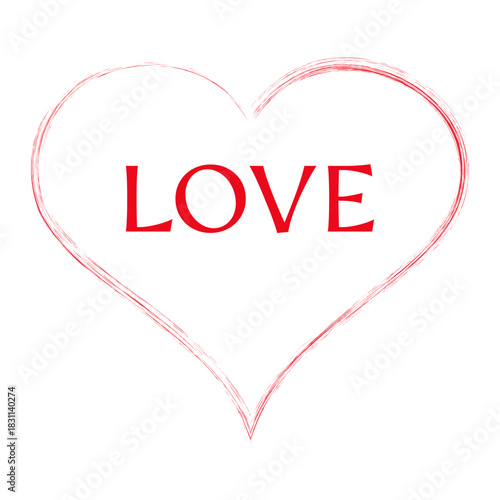 Love heart illustration for Valentine's Day, romantic greetings, or wedding invitations. Bold red "LOVE" text inside a heart, vector illustration