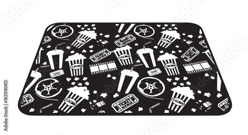 Black patterned casino icons collage with cards dice and roulette symbols on a rectangular surface.
