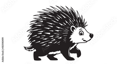Simple silhouette of a hedgehog with spines and whiskered profile.