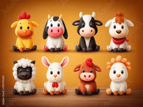 Cartoon farm animals set