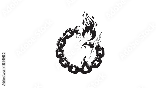 Burning Chain Circle Emblem: Fiery Loop Symbolizing Captivity and Escape.