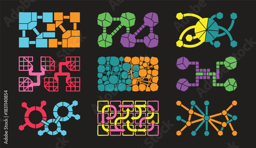 Various abstract linked block tiles multi node arc connectors distributed micro grids