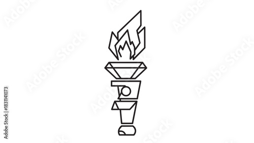 Minimalist line drawing of a lit torch with flame and handle.