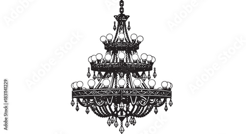 Elegant ornate chandelier silhouette with intricate metalwork and vintage decor for interior spaces.