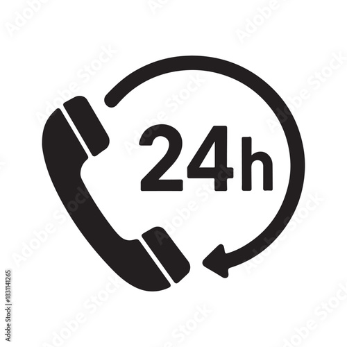 Twenty four hours service available around the clock open all day and night everyday services symbol silhouette