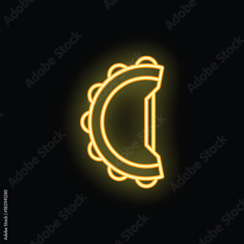 Neon sign of a traditional argentinian empanada pastry glowing on a dark wall