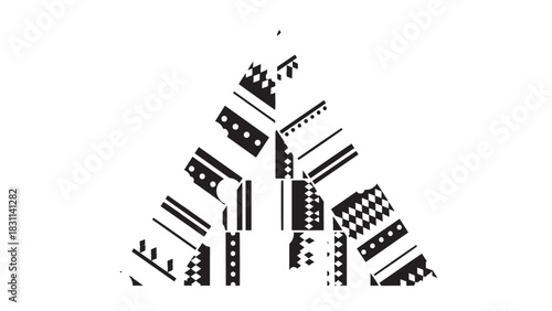 Abstract Monochrome Rocket Silhouette Made From Geometric Patterns and Stripes.