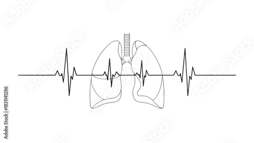 Anatomy of the lungs with heartbeat line in medical illustration.