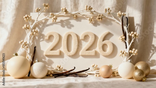 Celebratory Decorations for New Year 2026 Featuring Elegant Ornaments and Floral Accents