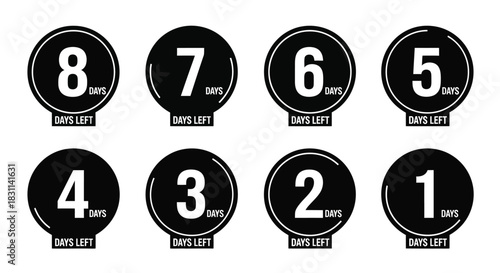 Countdown circles displaying decreasing days remaining from eight to one