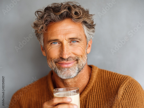 Dad drinking a glass of milk
