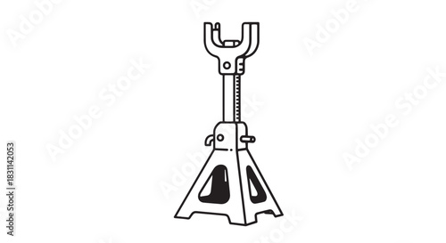 Simple line drawing of a car jack stand used for lifting and supporting a vehicle during repair.