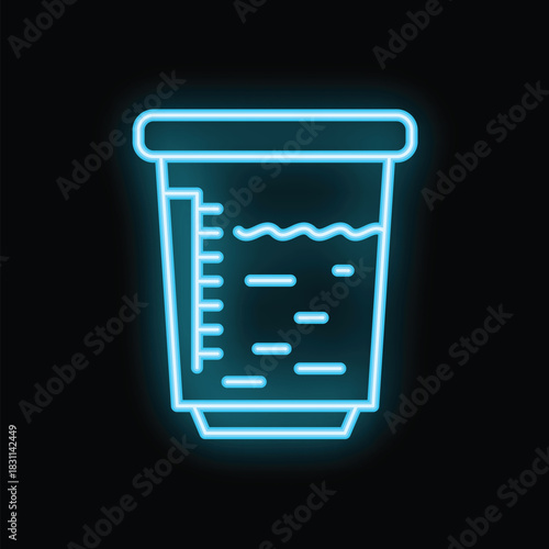 Glowing neon blue beaker icon representing accurate liquid measurement for scientific experiments