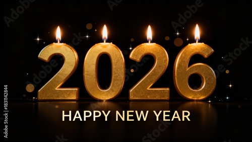 Festive Celebration of the Golden New Year 2026 with Glowing Candles and Sparkling Decorations to Usher in Joy and Prosperity Ahead.
