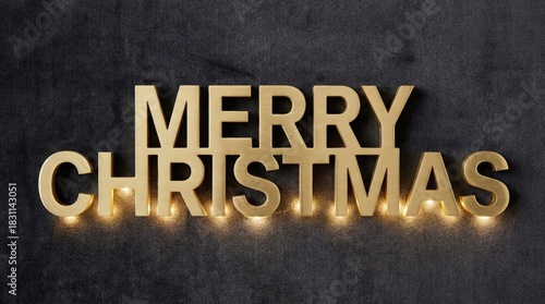 Elegant Golden Merry Christmas Sign with Soft Lights on a Dark Background for Holiday Decoration and Festive Celebrations