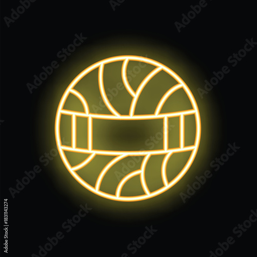 Yellow neon water polo ball glowing on a black background