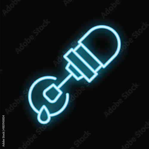 Neon sign depicting a rotary hammer drill dripping oil, suitable for advertising construction and repair services
