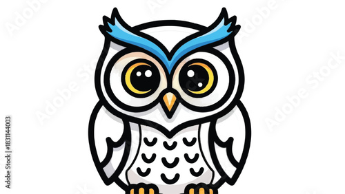 Cute cartoon owl with big eyes and blue accents.