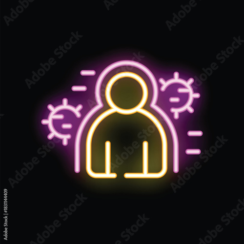 Neon sign depicting a person with a strong immune system fighting off viruses, symbolizing health and resilience