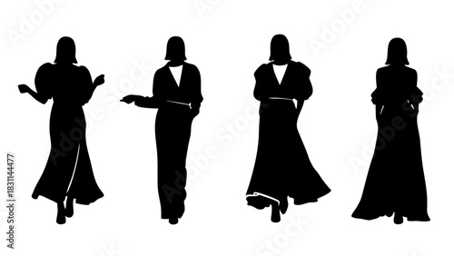 silhouettes of women in different poses : itle four silhouettes in formal business attire posing together for professional lifestyle concept