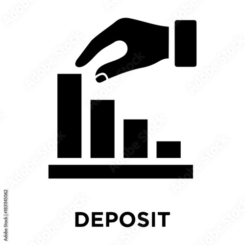 Credit and mortgage icon a black silhouette of a hand interacting with a descending bar graph on a horizontal base line.