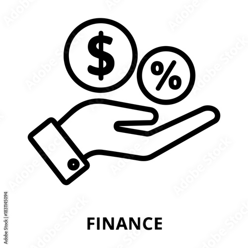 Credit and mortgage icon a hand holding a dollar coin and a percentage sign coin representing financial gains and investments