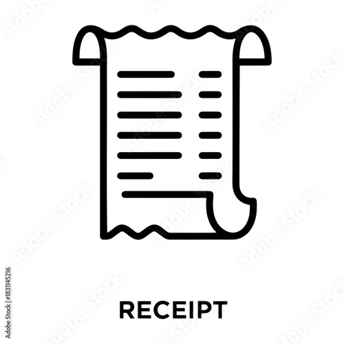 Credit and mortgage icon illustration of a receipt with horizontal lines representing items and a curled bottom edge design