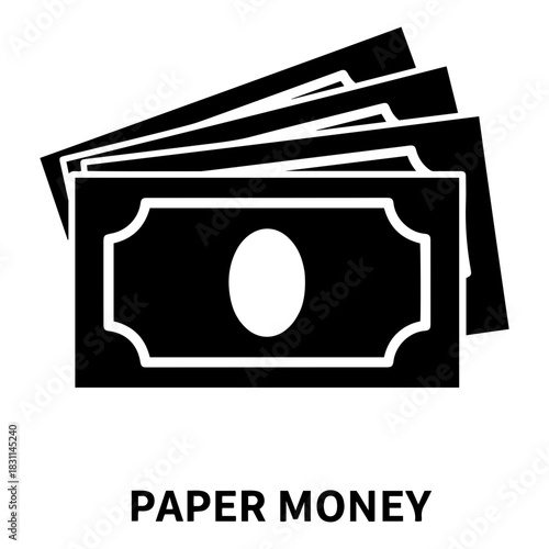 Credit and mortgage icon illustration of a stack of paper money with a decorative border and oval center, rendered in black and white