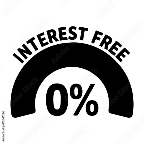 Credit and mortgage icon illustration of a zero percent interest free promotion with a black semi circle graphic element