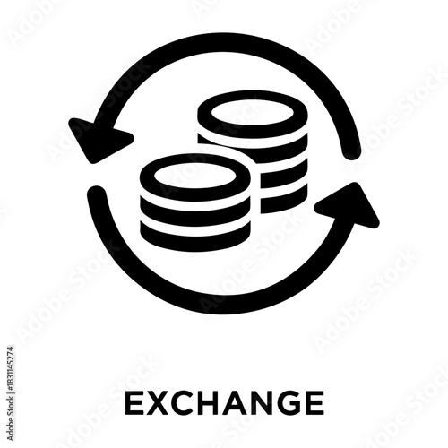 Credit and mortgage icon illustration of two stacks of coins enclosed by a circular arrow indicating exchange or transaction flow