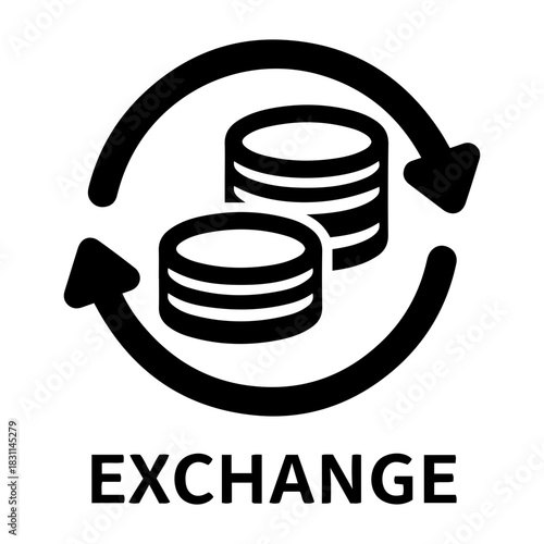Credit and mortgage icon illustration of two stacks of coins with a circular arrow indicating exchange or transaction process