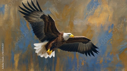 Wallpaper Mural A majestic bald eagle soars gracefully through a painterly, textured sky. Torontodigital.ca