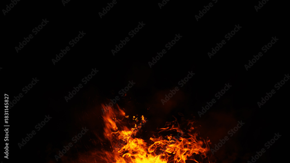 Obraz premium Blaze fire flame texture overlays on isolated background. Texture of burn fire with particles embers.