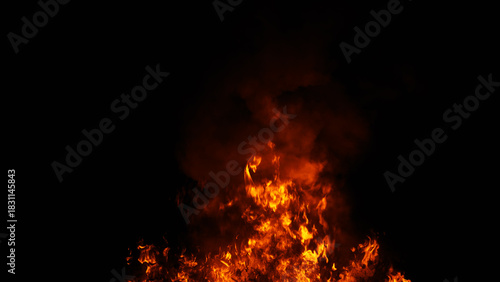 Blaze fire flame texture overlays on isolated background. Texture of burn fire with particles embers.