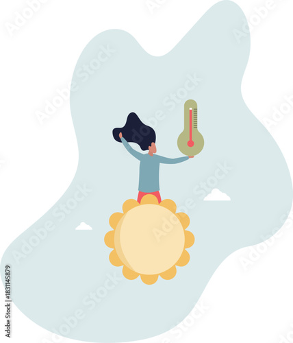 climate change concept.Character showing natural disaster, such as Global warming.life and employment of people.