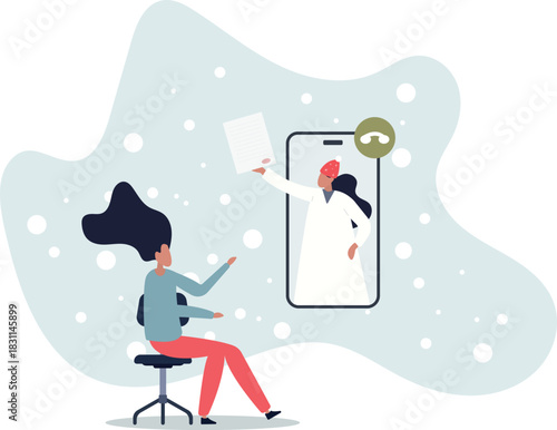 Various medical services. Character talking with doctor online.life and employment of people.