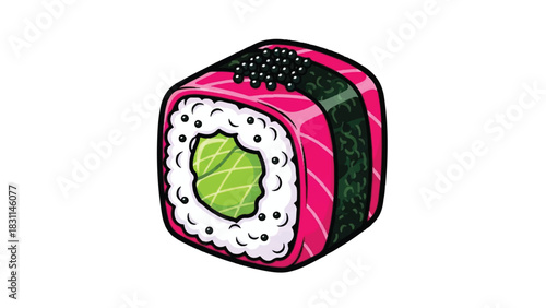 Delicious Salmon Sushi Roll with Avocado and Caviar.