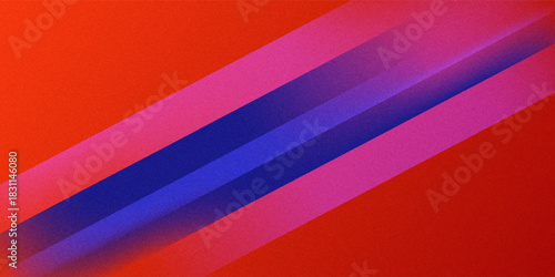 Dark deep bright blue purple red orange coral abstract background. Geometric shape. Angle line strip 3D. Color gradient. Neon electric metallic fire glow light. Grain noise rough.Wide banner.Panoramic