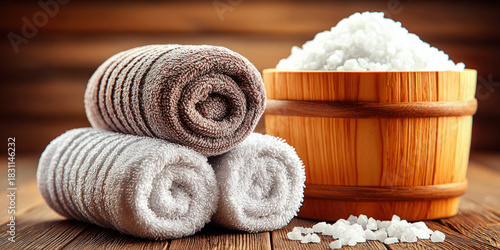 Rolled towels beside a body...