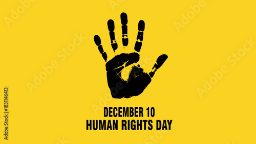 Human Rights Day Black Hand on Yellow Background for Awareness and Advocacy