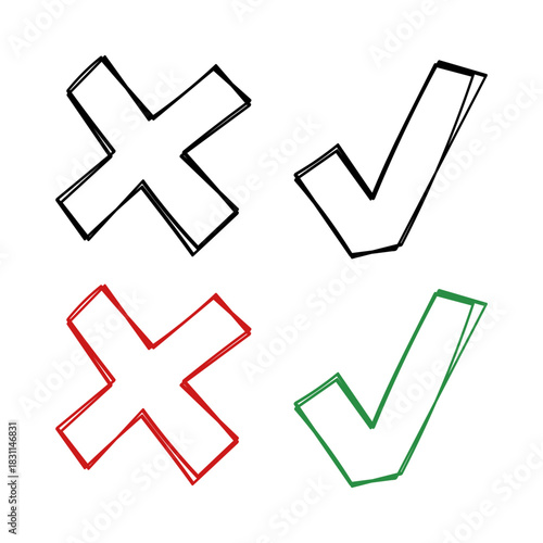 Doodle-style checkmark and cross mark icons