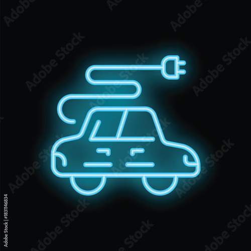 Neon electric car charging, representing the transition towards sustainable transportation and clean energy solutions