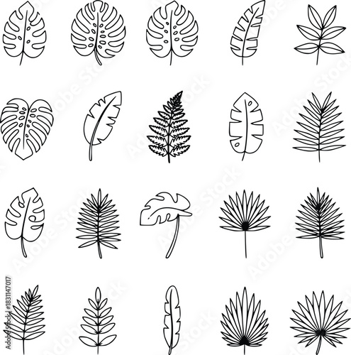 Line Art Leaf Silhouettes Icon Set