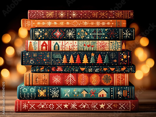 stack of Christmas tree books