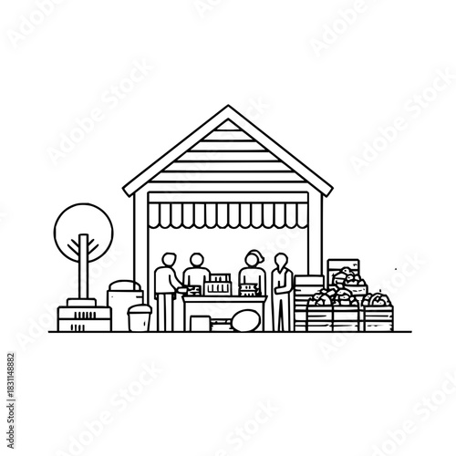 Farmers market stand with fresh produce sale vector illustration for local business and community events