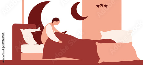 Print Patient Resting in Hospital Bed with Pillows – Medical Recovery Illustration